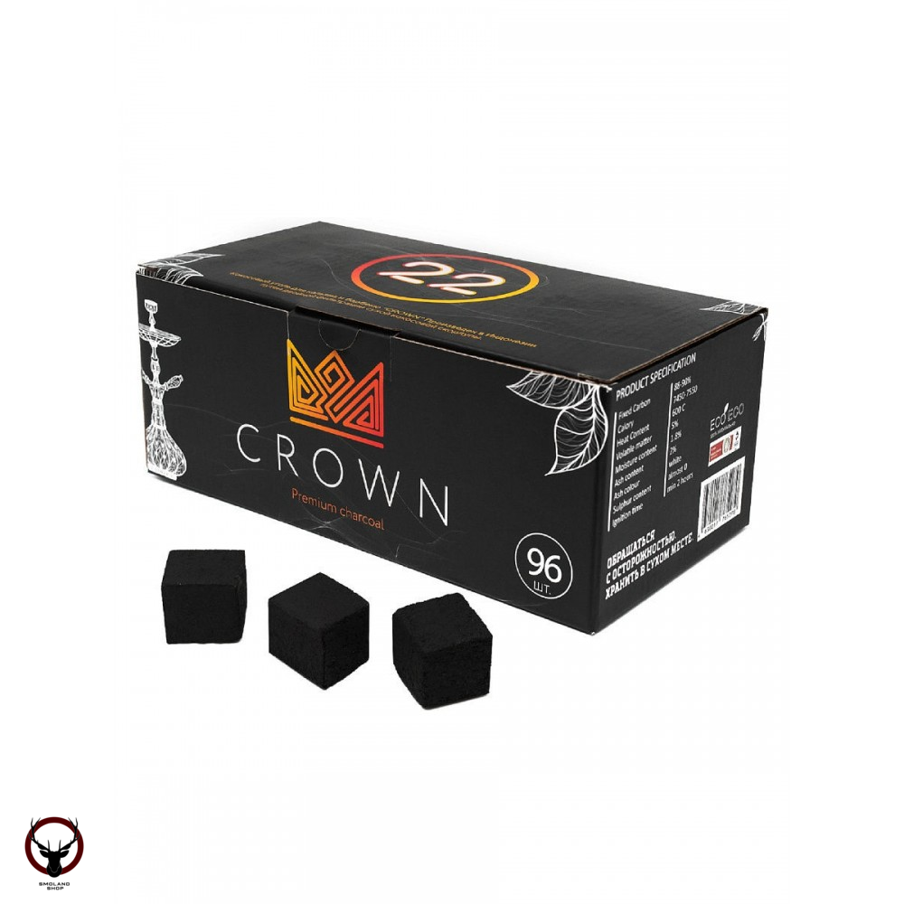 Уголь Crown кокосовый 96 шт (22 мм)