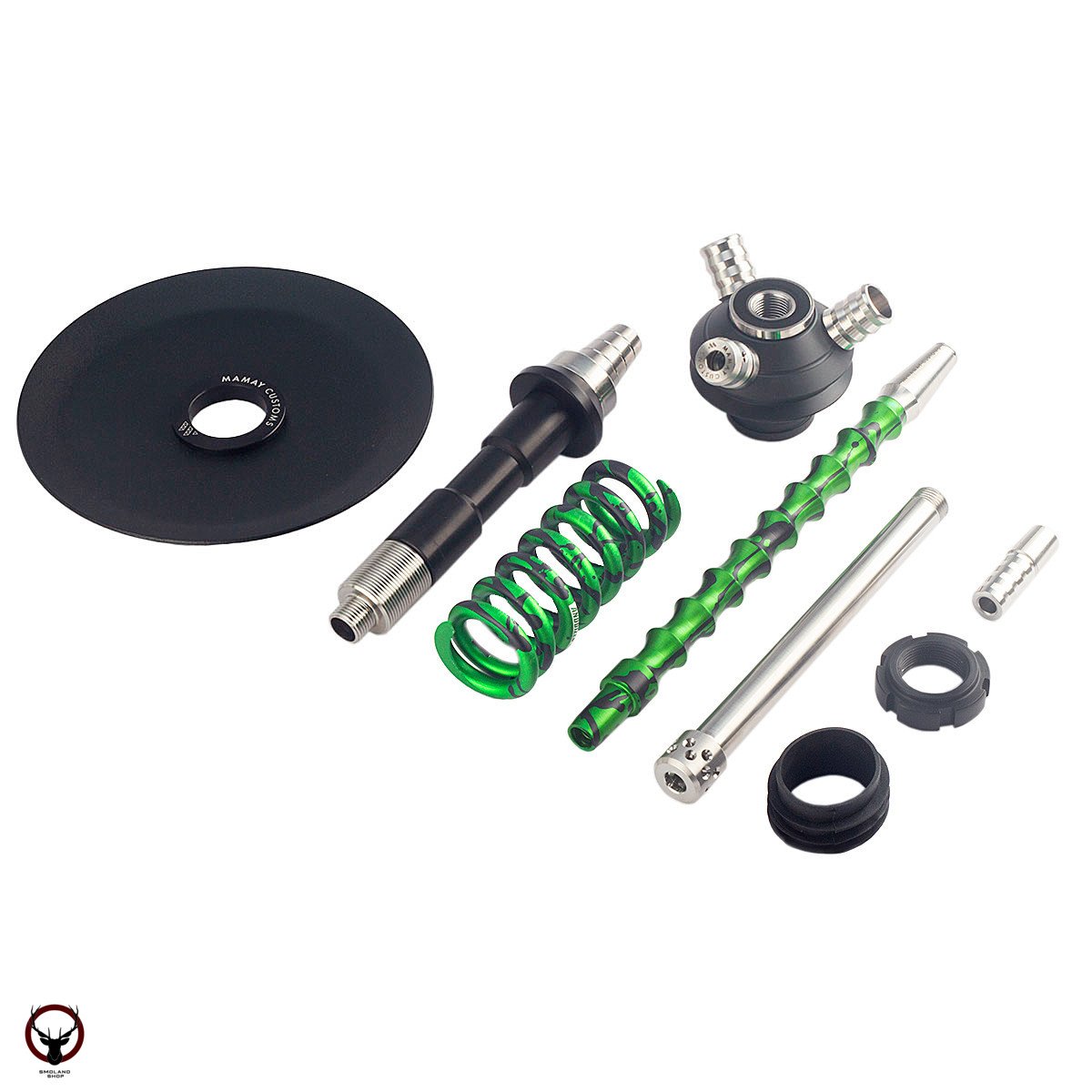 Кальян MAMAY CUSTOMS Coilover Micro зелёно-чёрный сплеш (без колбы)
