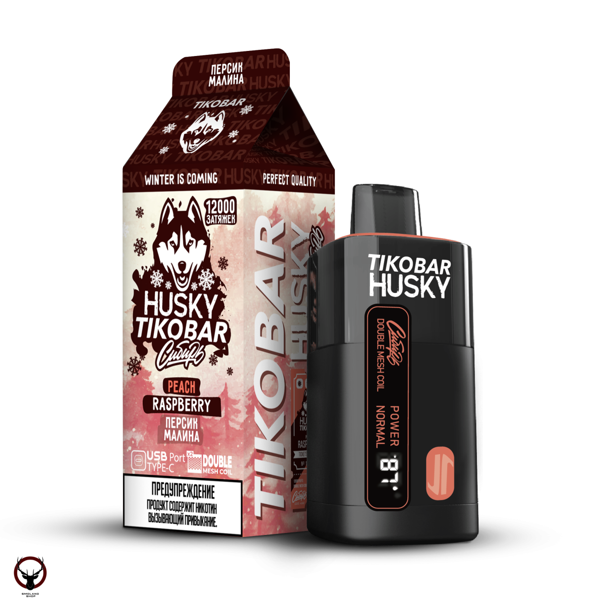 Электронная сигарета TIKOBAR HUSKY Сибирь Персик малина 12000 затяжек