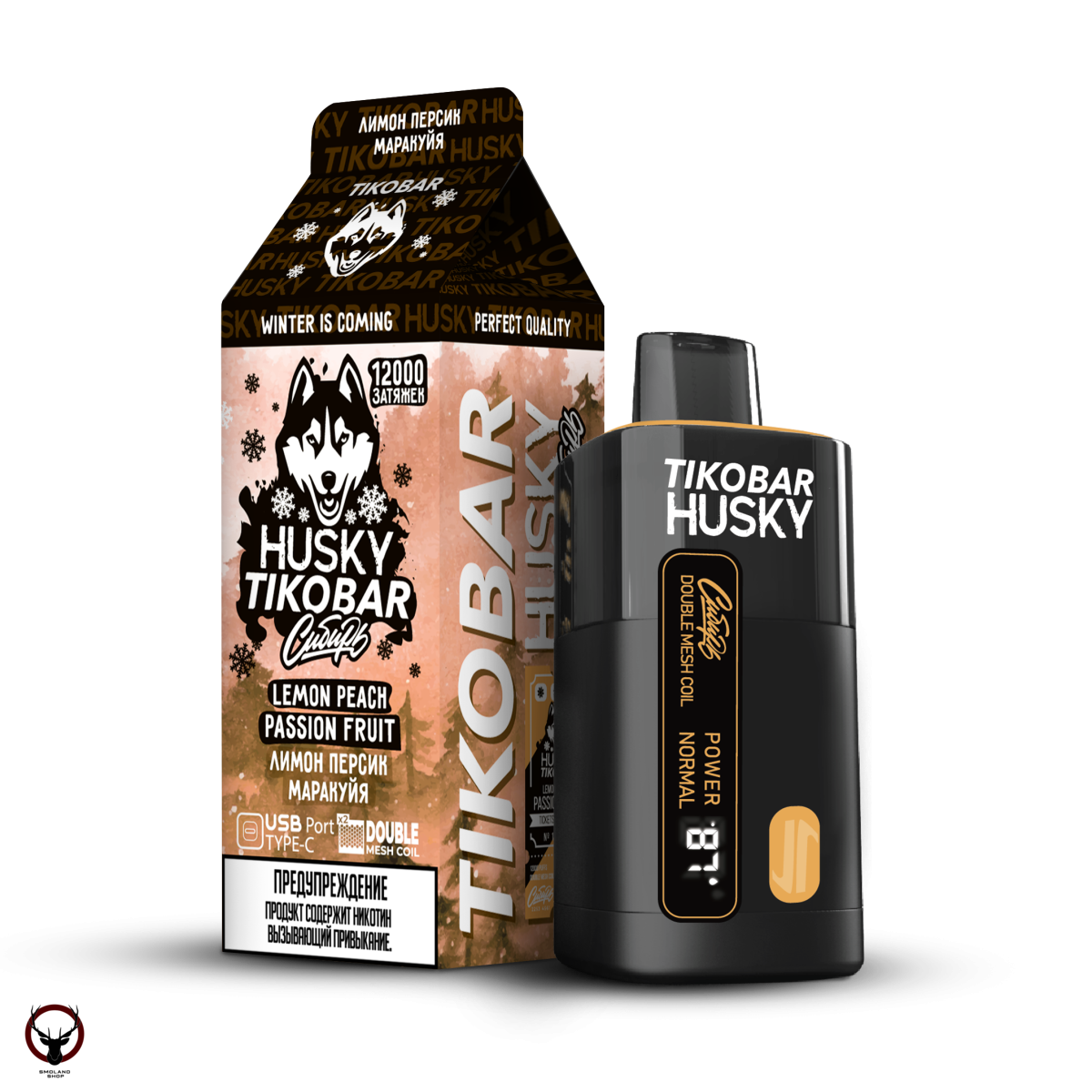 Электронная сигарета TIKOBAR HUSKY Сибирь Лимон персик маракуйя 12000 затяжек
