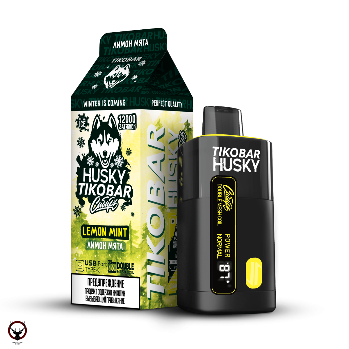 Электронная сигарета TIKOBAR HUSKY Сибирь Лимон мята 12000 затяжек