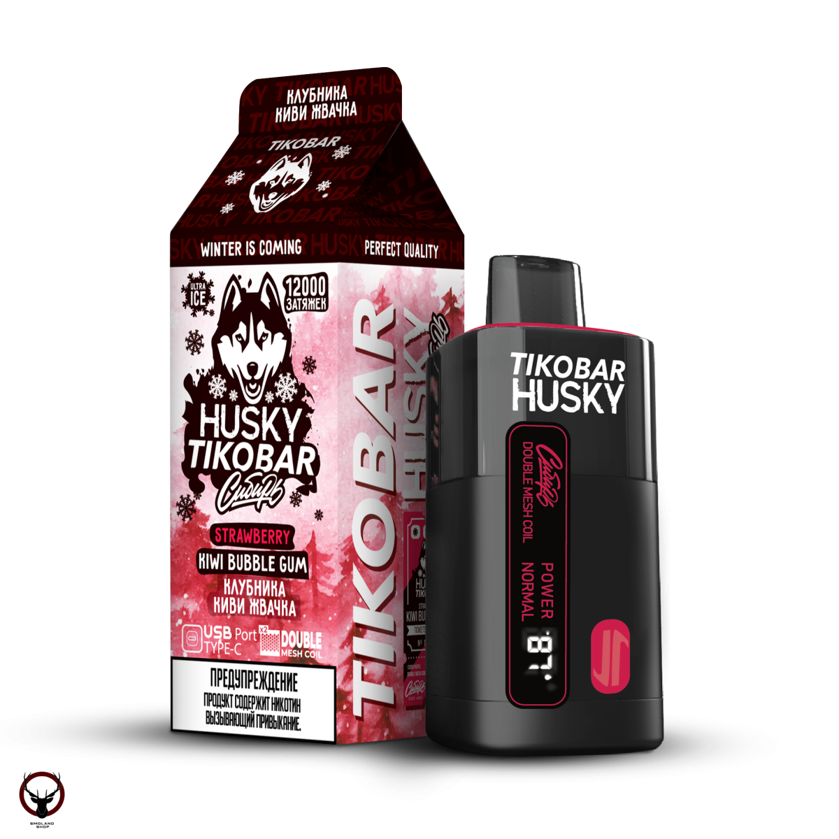 Электронная сигарета TIKOBAR HUSKY Сибирь Клубника киви жвачка 12000 затяжек